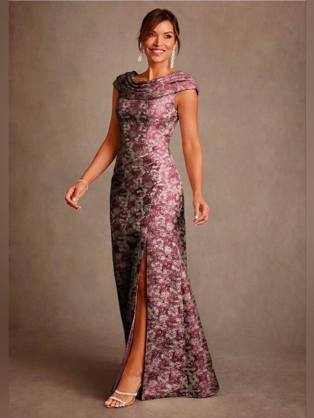 Azazie Irvine Cabernet A-Line Pleated Floral Jacquard Dress, Size A10, NWT